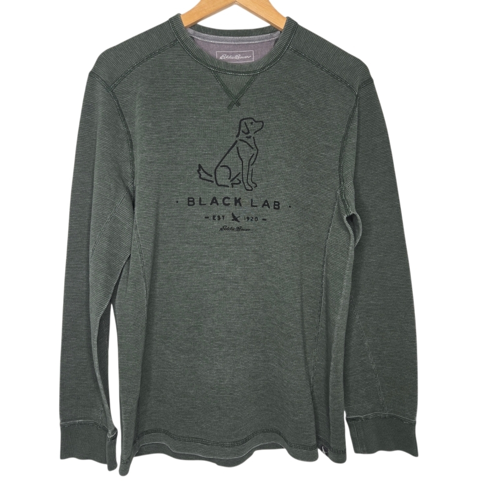 Eddie Bauer Mens Olive Green Black Lab Waffle Knit Thermal Top Medium